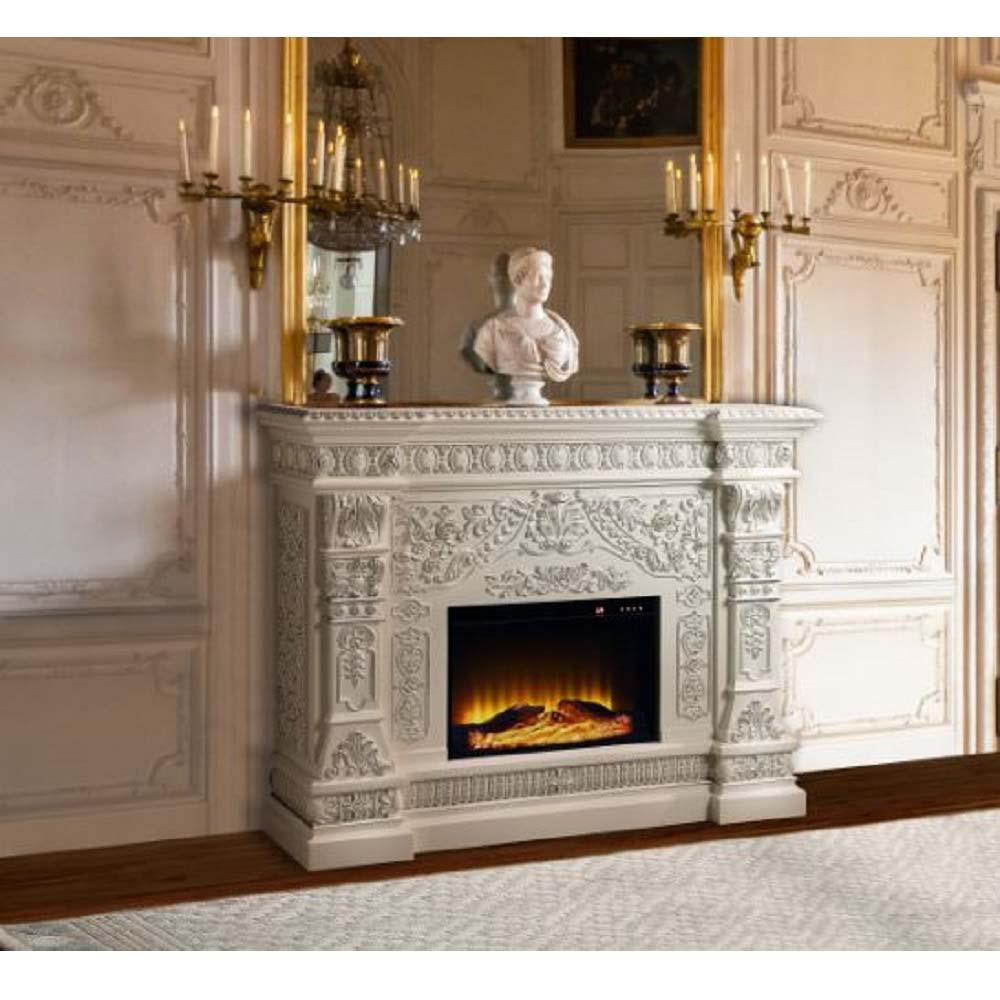 ACME Zabrina - Fireplace - Antique White Finish | Meri Furniture