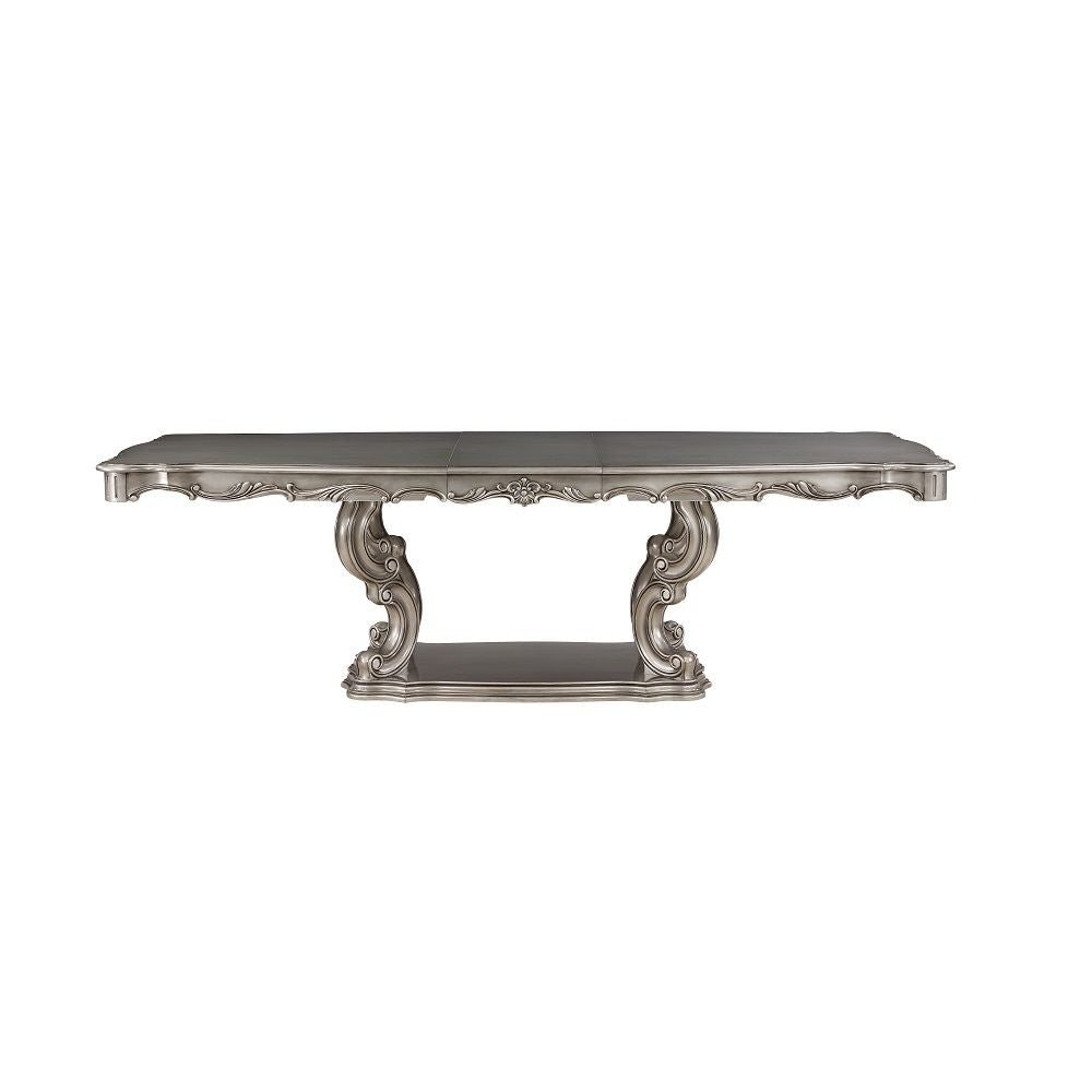 ACME Ariadne - Dining Table With Pedestal - Antique Platinum | Meri Furniture
