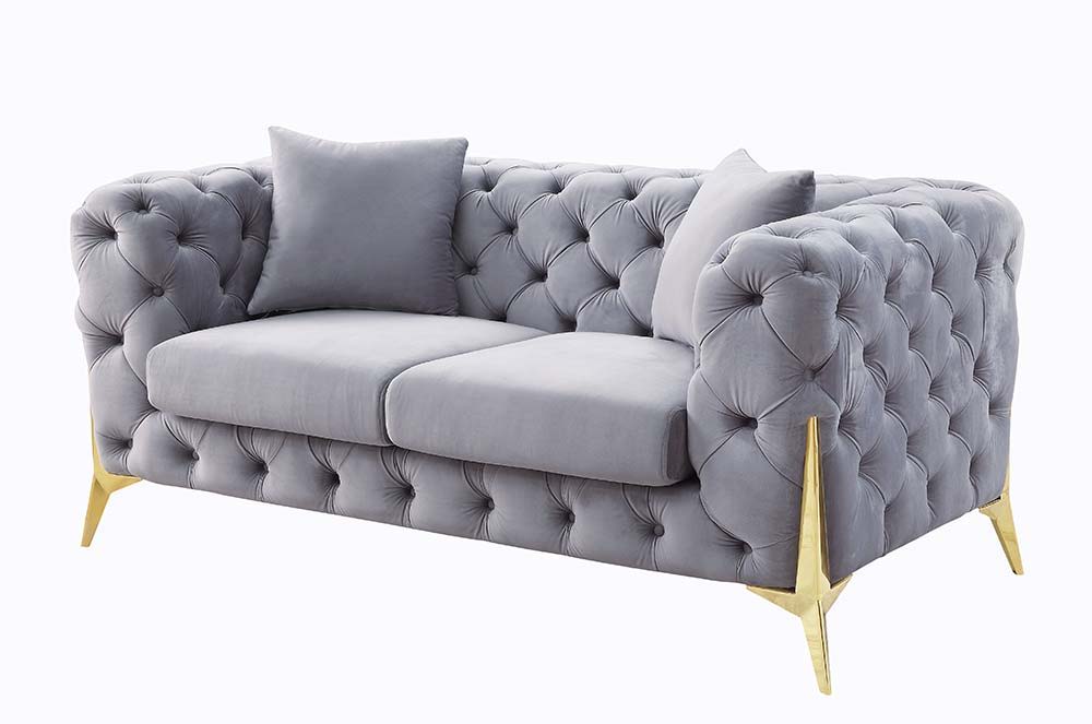 ACME Jelanea - Loveseat - Gray Velvet & Gold Finish | Meri Furniture