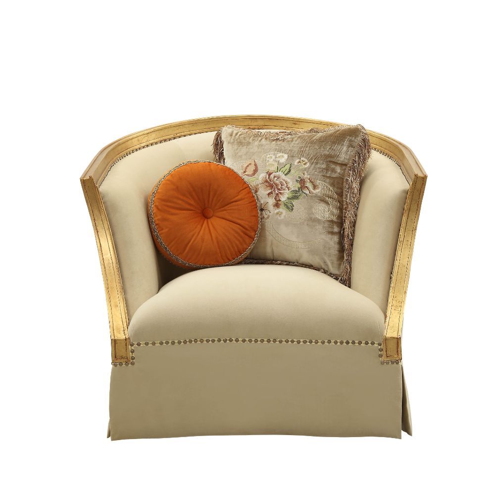 ACME Daesha - Chair - Tan Flannel & Antique Gold | Meri Furniture