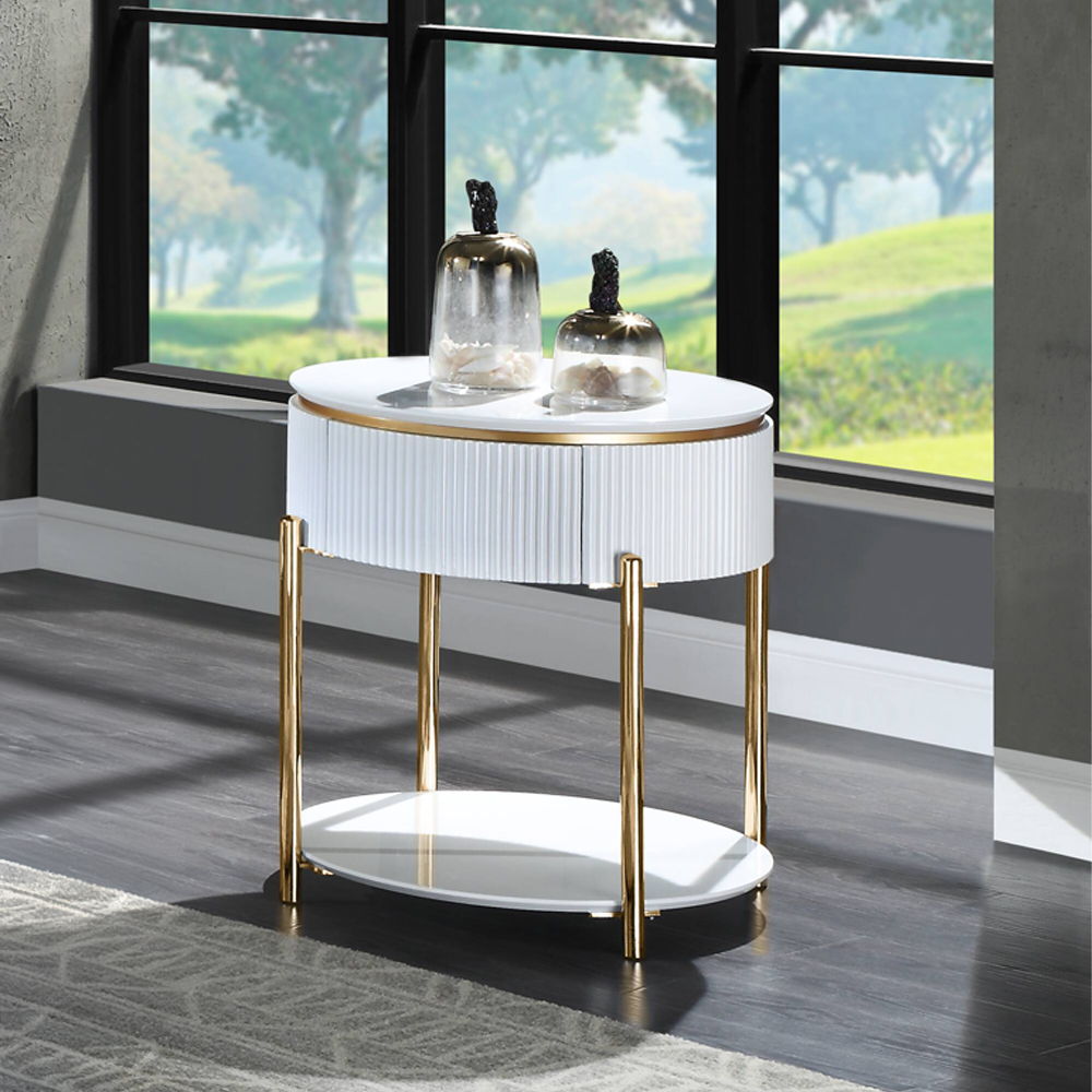 ACME Daveigh - End Table - White High & Gold | Meri Furniture