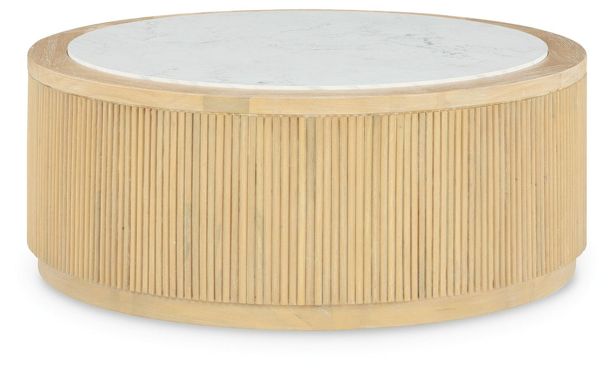 Signature Design by Ashley® Camdill - Light Brown / White - Round Cocktail Table | Meri Furniture