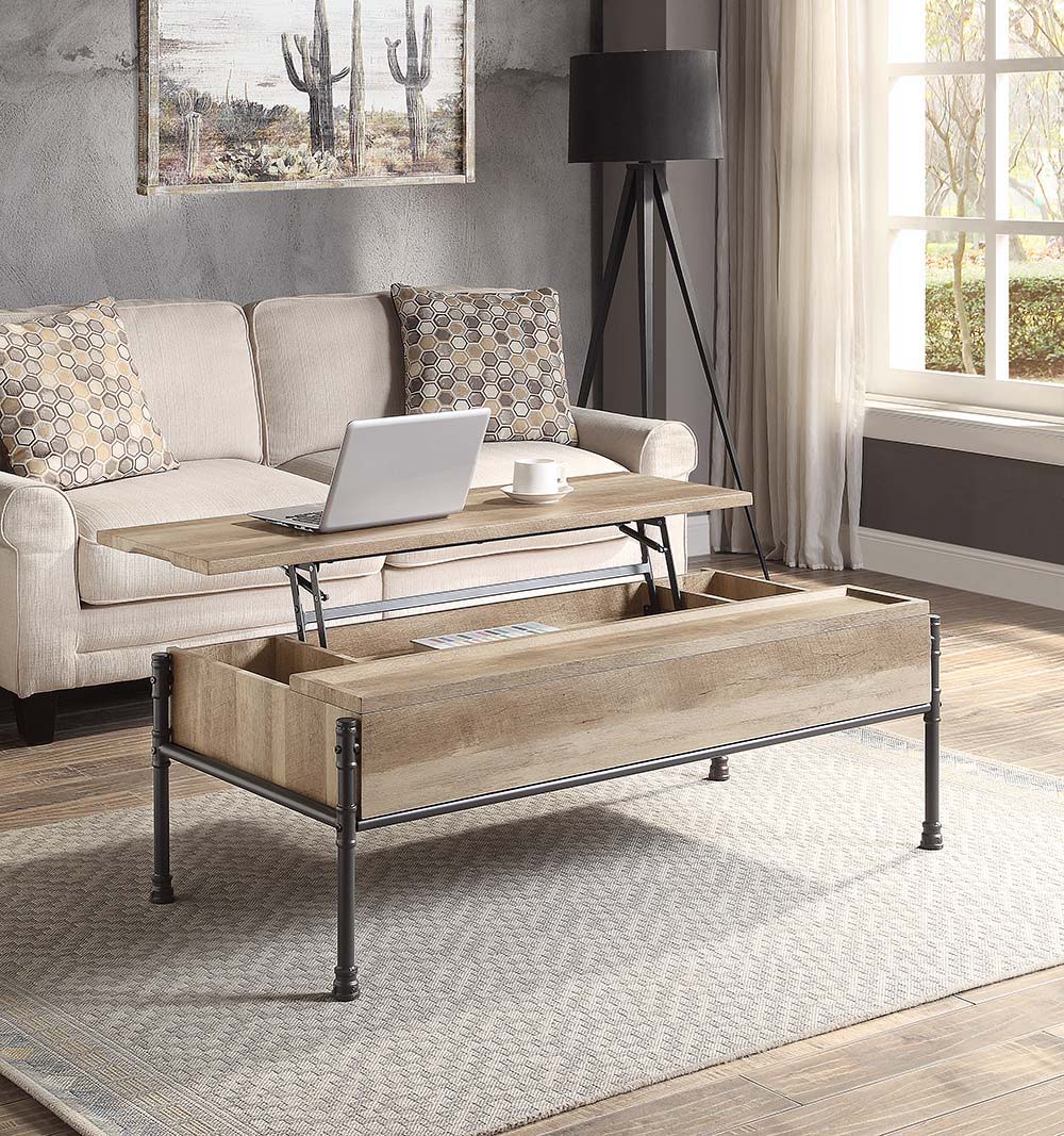 ACME Brantley - Coffee Table - Oak & Sandy Black Finish - 18" | Meri Furniture