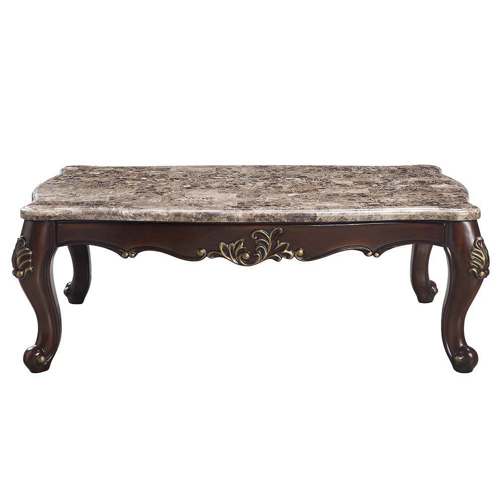 ACME Ragnar - Coffee Table - Marble Top & Cherry Finish | Meri Furniture