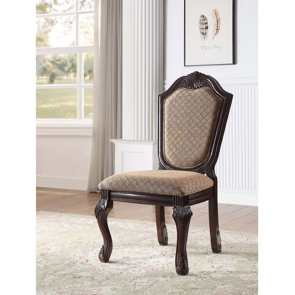 ACME Chateau De Ville - Side Chair (Set of 2) - Fabric & Espresso Finish | Meri Furniture