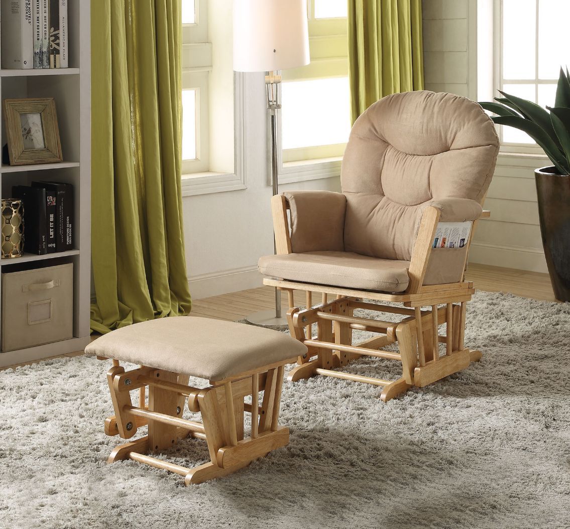 ACME Rehan - Accent Chair - Taupe Microfiber & Natural Oak | Meri Furniture