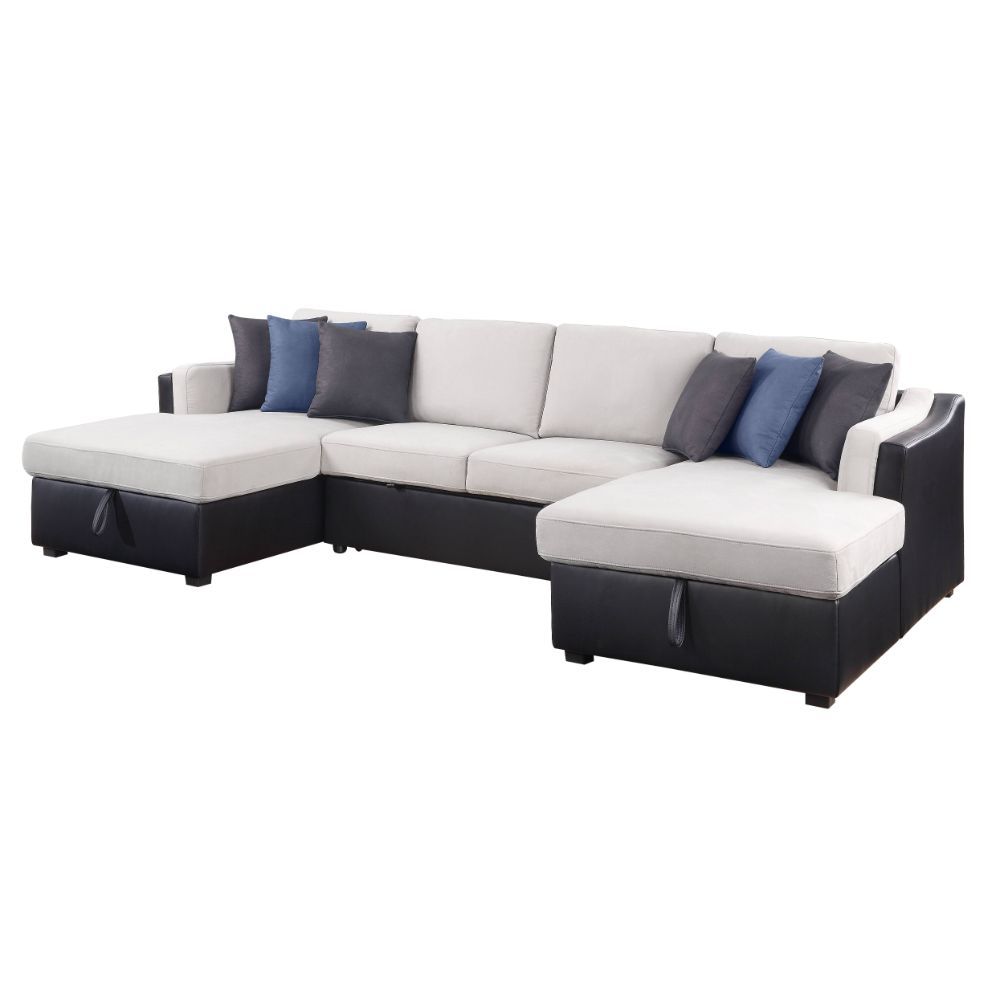ACME Merill - Sectional Sofa - Beige Fabric & Black PU | Meri Furniture