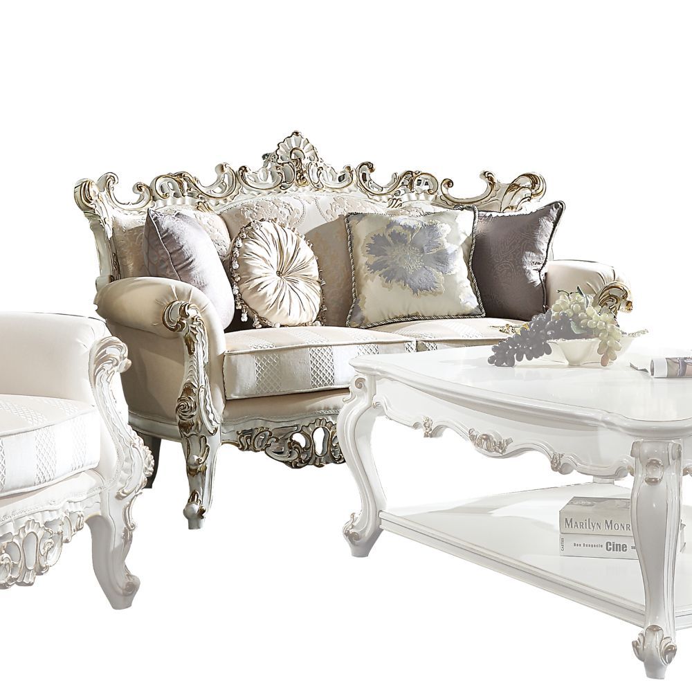ACME Picardy II - Loveseat - Fabric & Antique Pearl | Meri Furniture