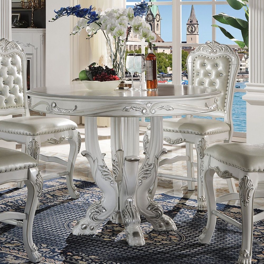 ACME Dresden - Counter Height Table 48"L - Bone White Finish | Meri Furniture