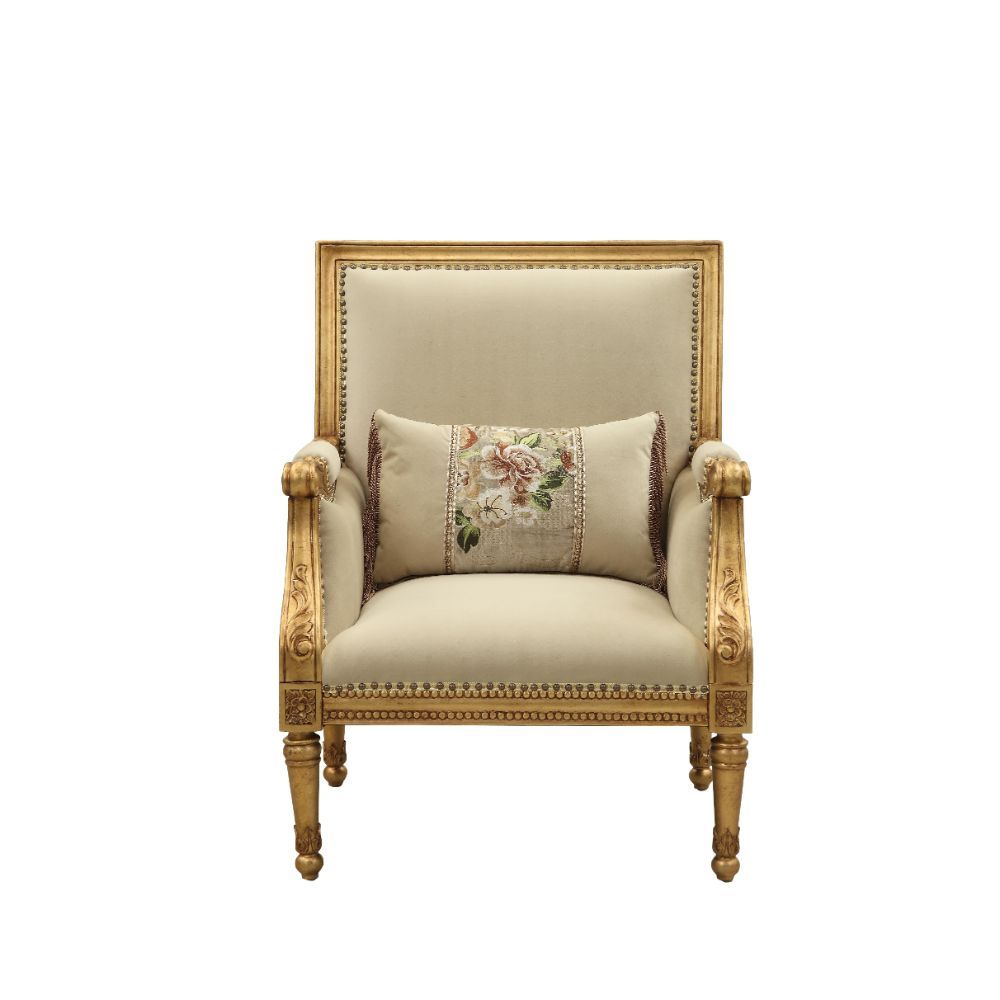 ACME Daesha - Accent Chair - Tan Flannel & Antique Gold | Meri Furniture