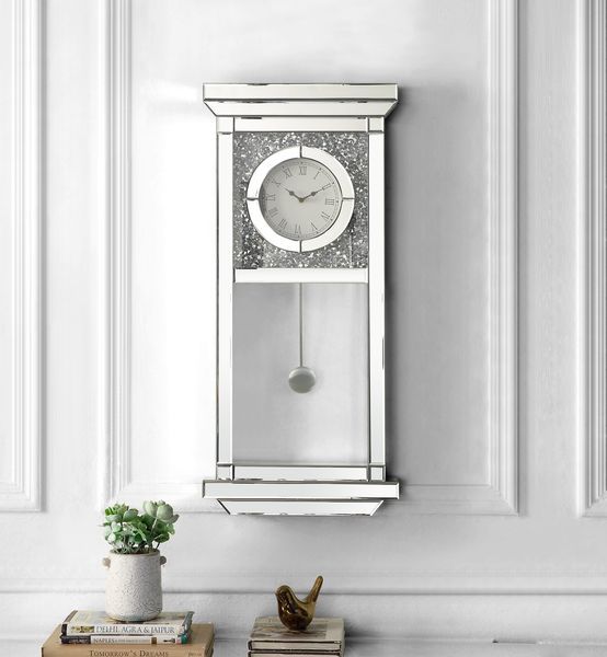 ACME Noralie - Wall Clock - Mirrored & Faux Diamonds - 32" | Meri Furniture