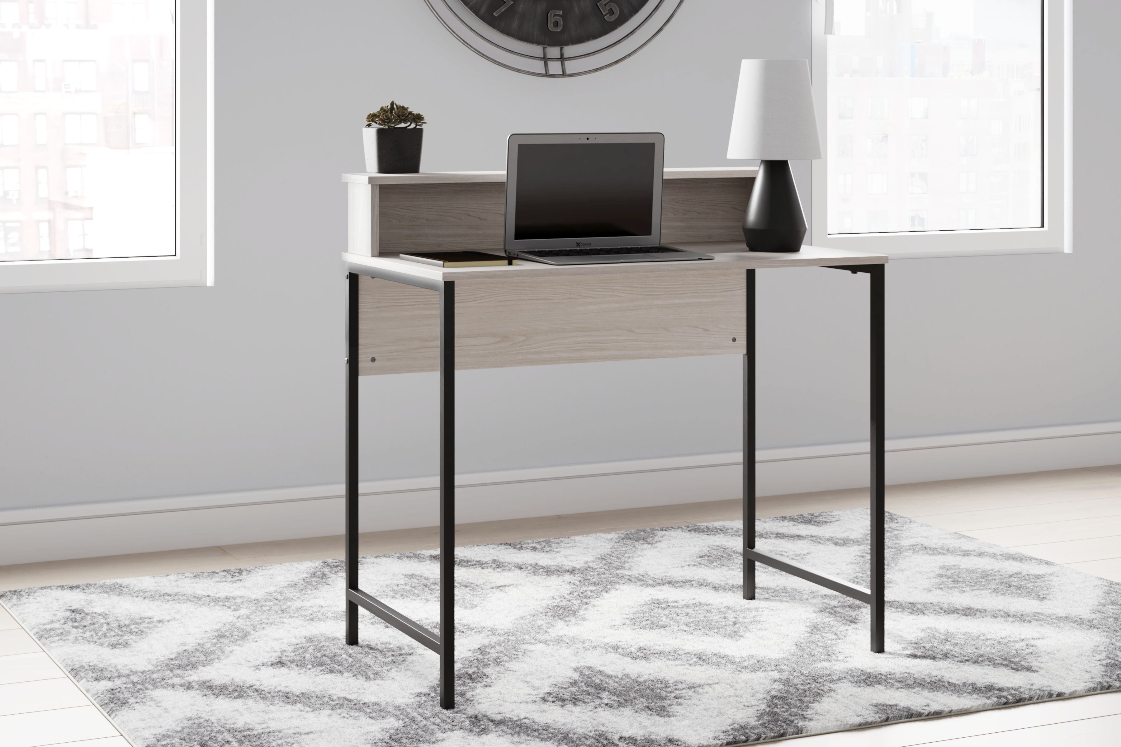Signature Design by Ashley® Bayflynn - White / Black - Home Office Desk With Hutch | Meri Furniture