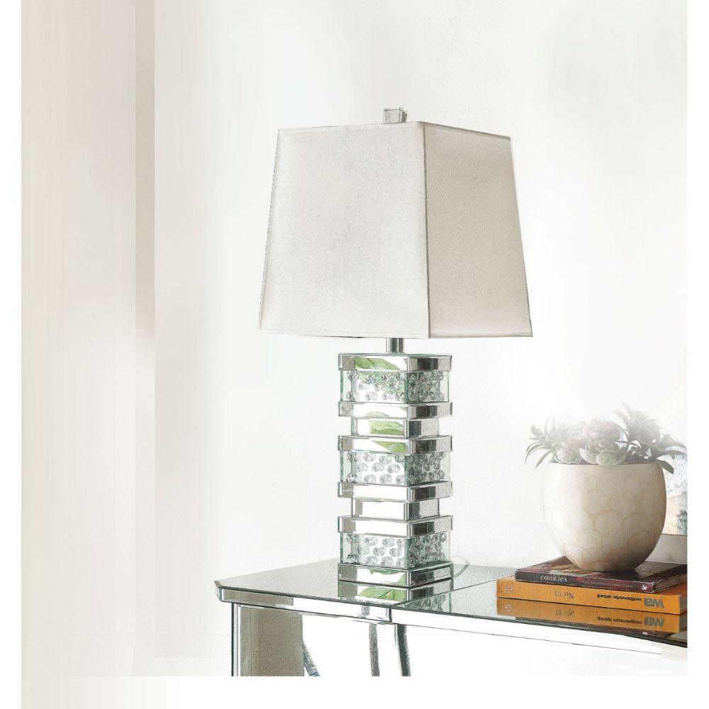 ACME Nysa - Table Lamp - Mirrored & Faux Crystals - 31" | Meri Furniture