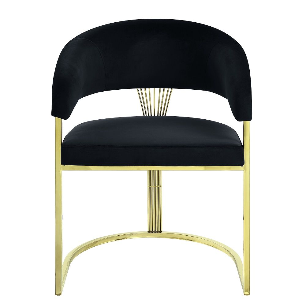 ACME Fallon - Side Chair (Set of 2) - Black Velvet & Mirrored Gold | Meri Furniture