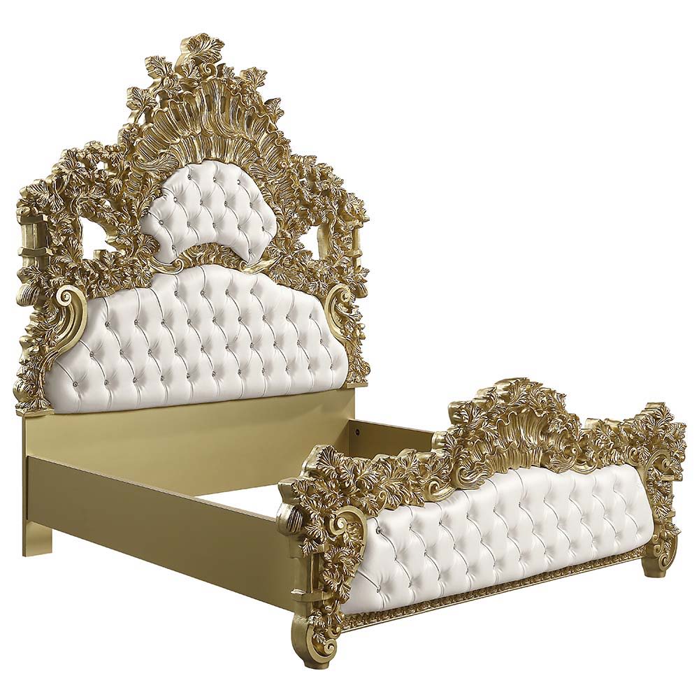 ACME Bernadette - Eastern King Bed - White PU & Gold Finish | Meri Furniture