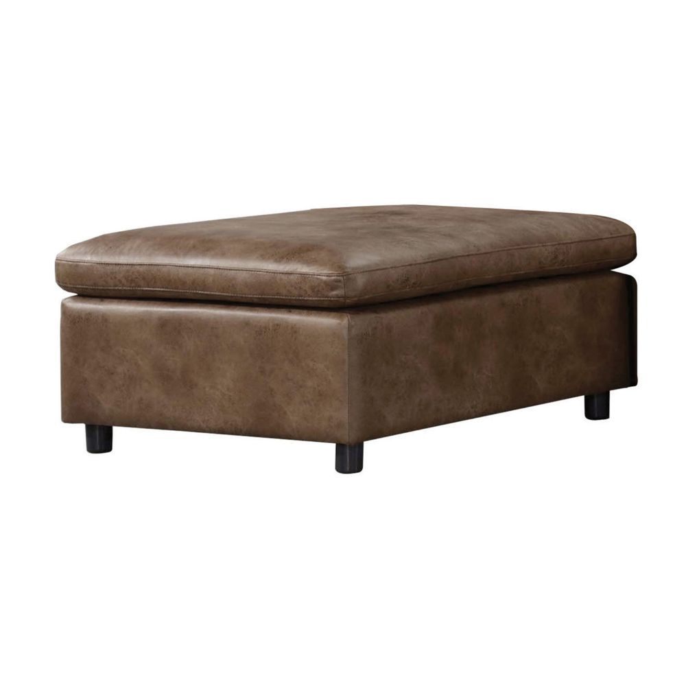 ACME Audrey - Ottoman - 2-Tone Mocha Polished Microfiber | Meri Furniture