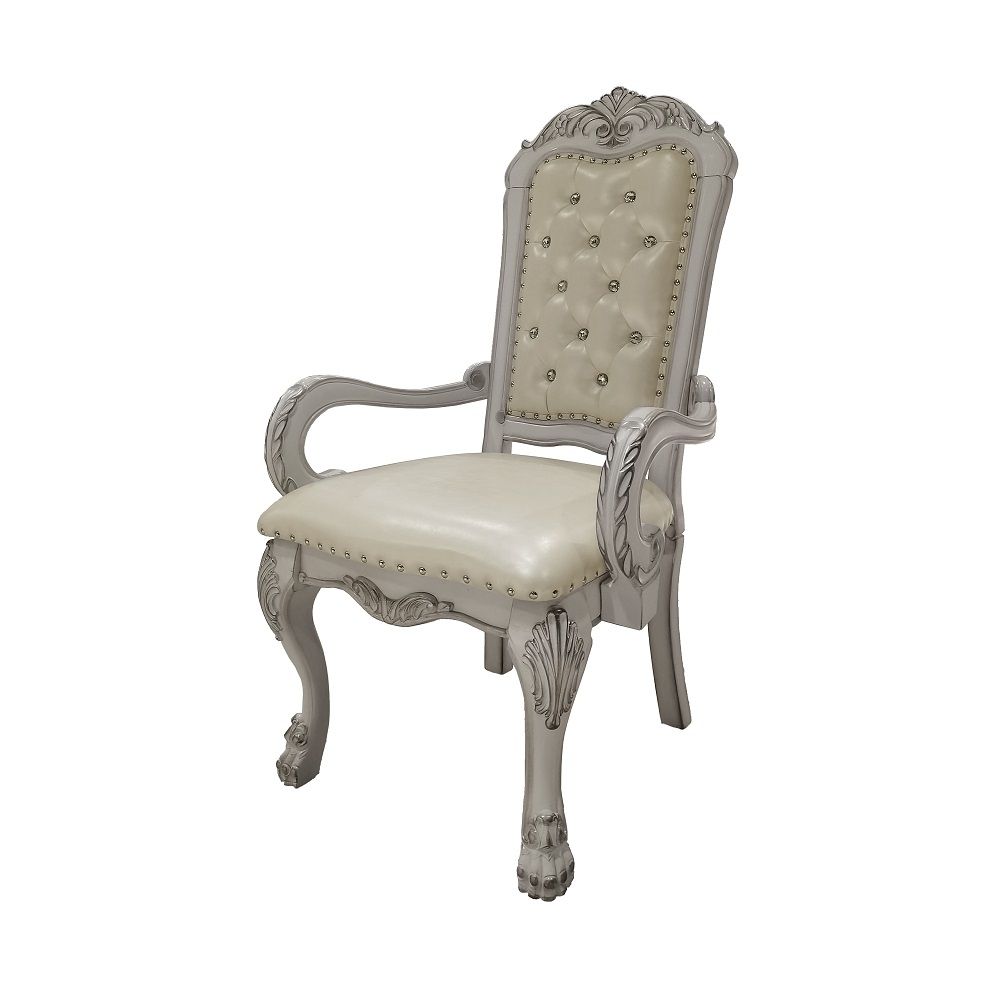 ACME Dresden - Arm Chair (Set of 2) - PU & Bone White Finish | Meri Furniture