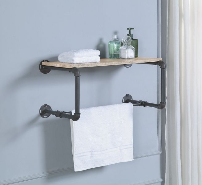 ACME Brantley - Wall Shelf - Oak & Sandy Gray Finish | Meri Furniture