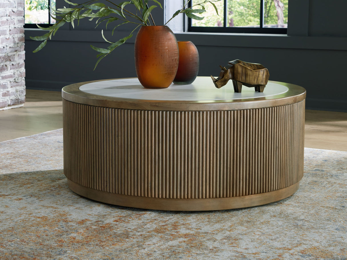 Signature Design by Ashley® Camdill - Light Brown / White - Round Cocktail Table | Meri Furniture