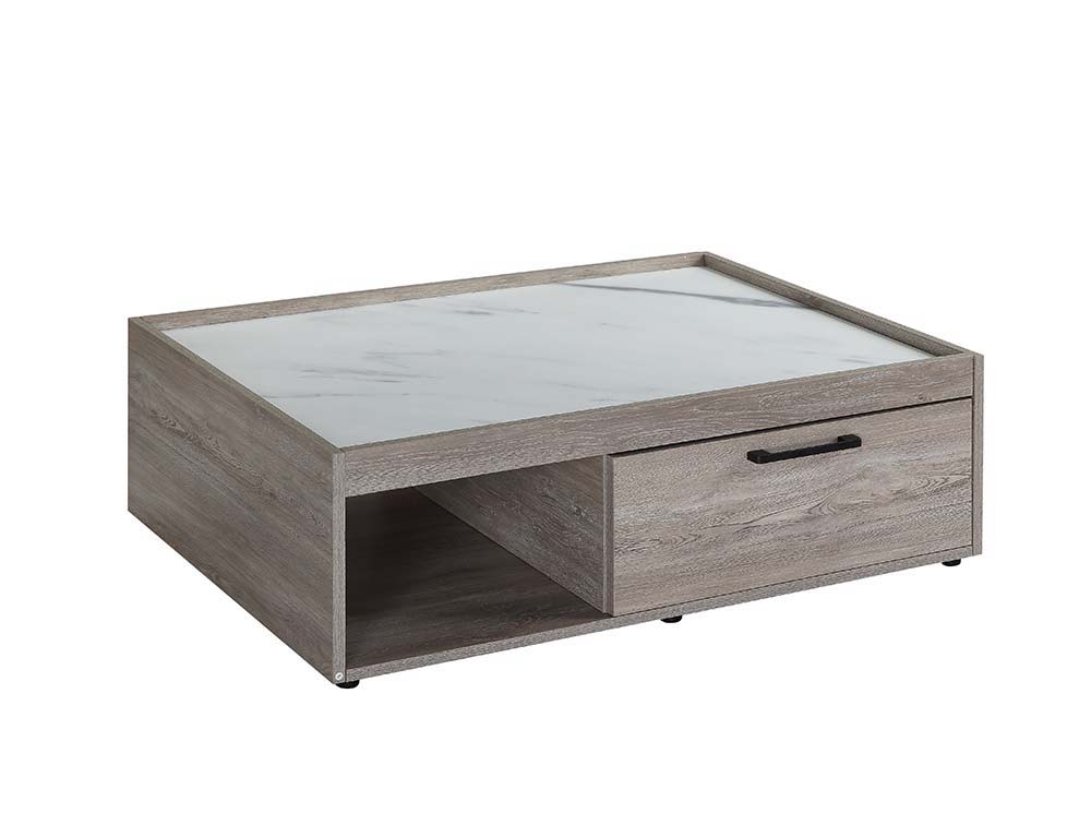 ACME Walden - Coffee Table - Faux Marble Top & Gray Oak Finish | Meri Furniture