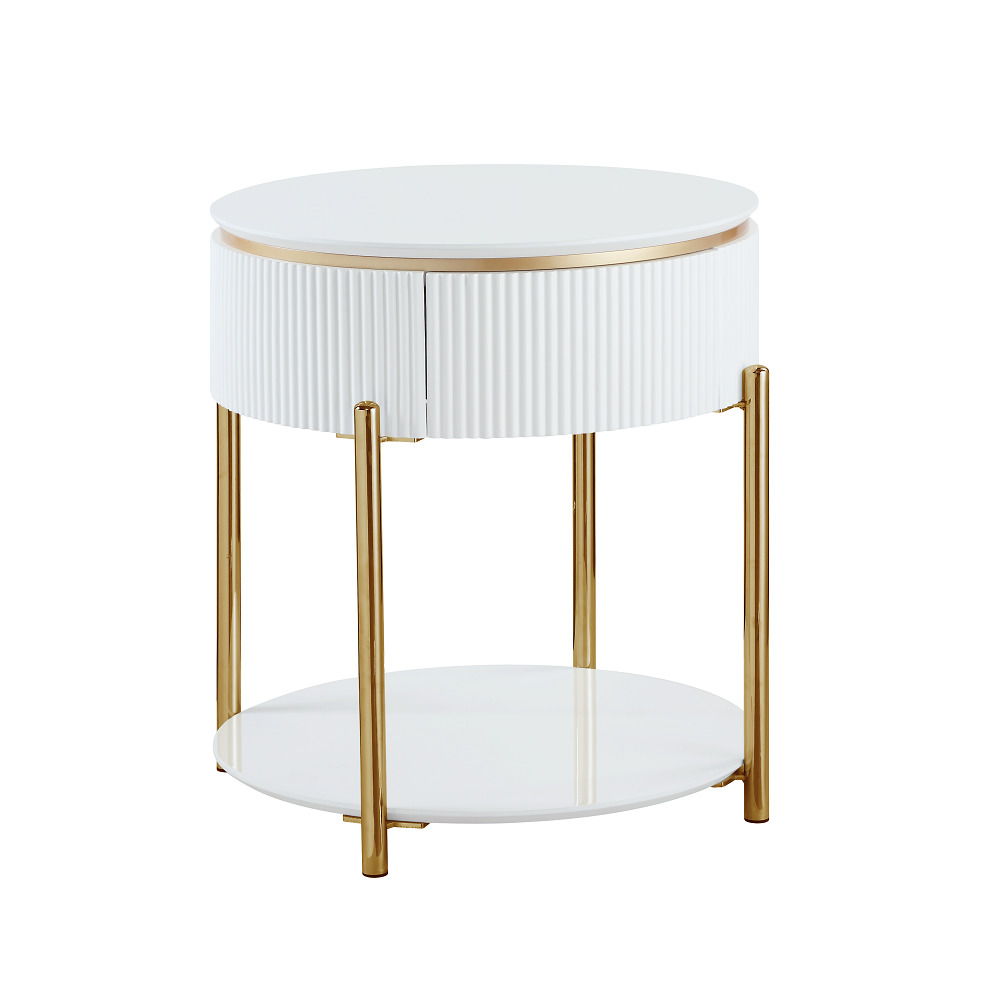 ACME Daveigh - End Table - White High & Gold | Meri Furniture