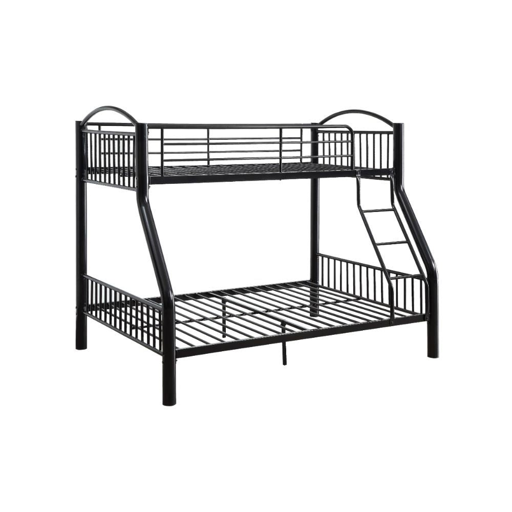 ACME The Cayelynn bunk bed is a great way to free up space in a kids bedroom. It is a round metal tube design and features a built in ladder to the upper bed that also has a guardrail. | Meri Furniture