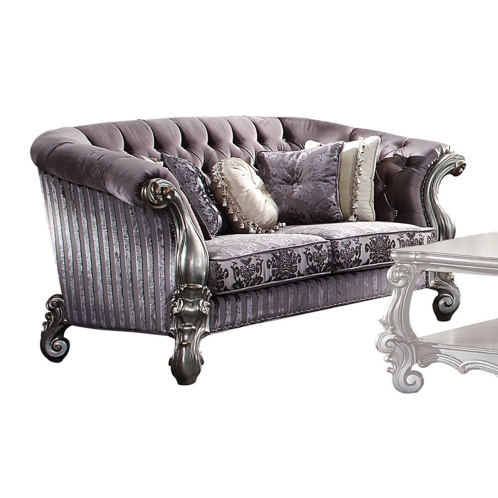 ACME Versailles - Loveseat - Velvet & Antique Platinum - 39" | Meri Furniture