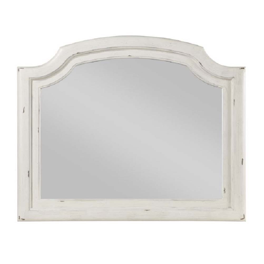 ACME Jaqueline - Mirror - Light Gray Linen & Antique White Finish | Meri Furniture