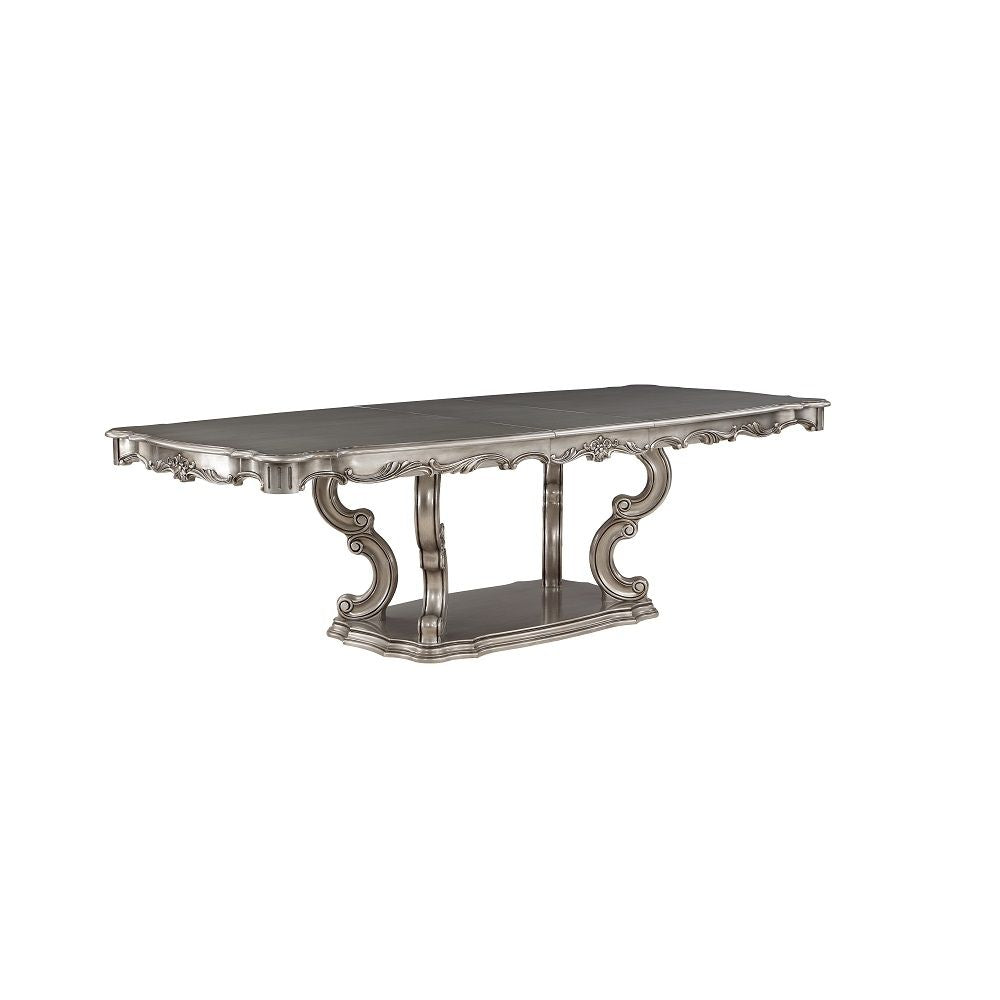 ACME Ariadne - Dining Table With Pedestal - Antique Platinum | Meri Furniture