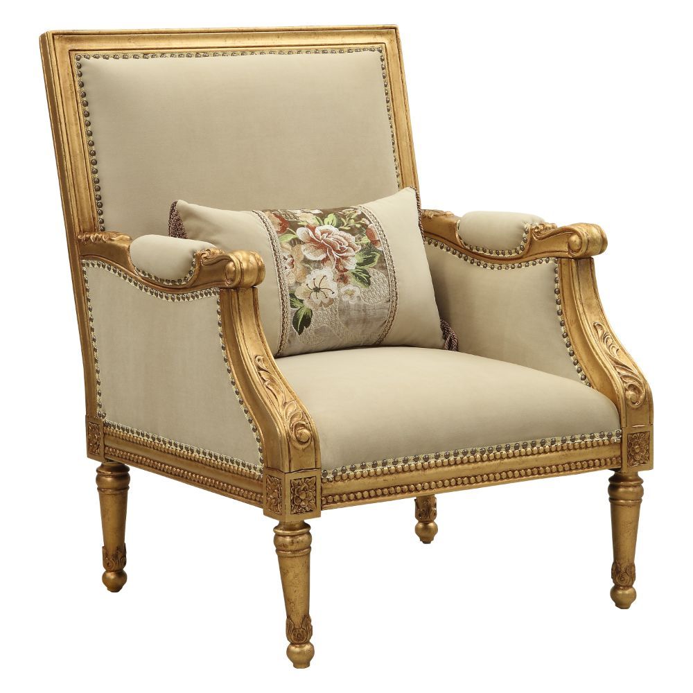 ACME Daesha - Accent Chair - Tan Flannel & Antique Gold | Meri Furniture