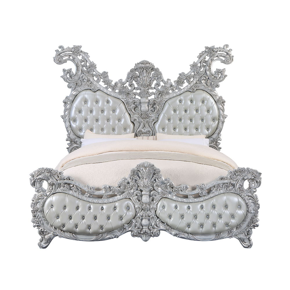 ACME Valkyrie - Eastern King Bed - PU, Light Gold & Gray Finish | Meri Furniture
