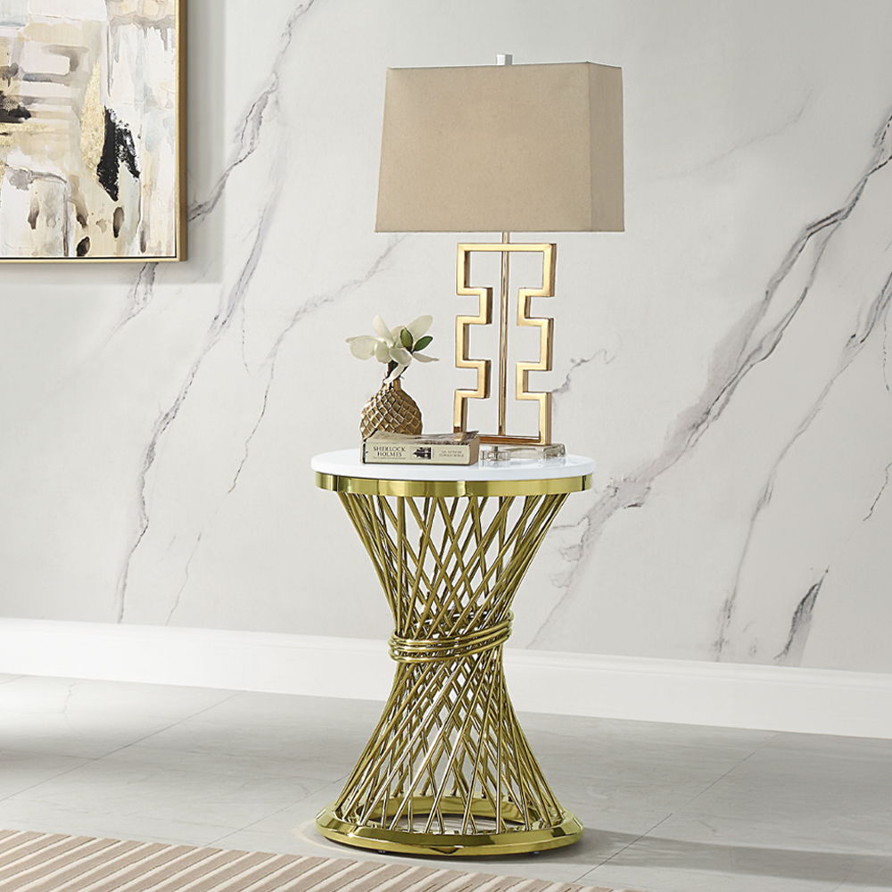 ACME Fallon - End Table With Engineered Stone Top - Gold | Meri Furniture