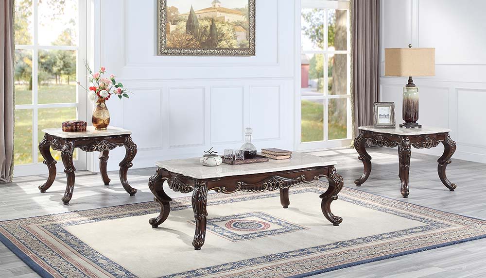 ACME Benbek - Coffee Table - Marble & Antique Oak Finish | Meri Furniture
