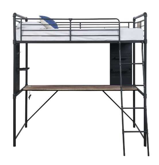 ACME Cordelia - Twin Loft Bed - Antique Oak, Sandy Black & Dark Bronze Hand-Brushed Finish - 78" | Meri Furniture