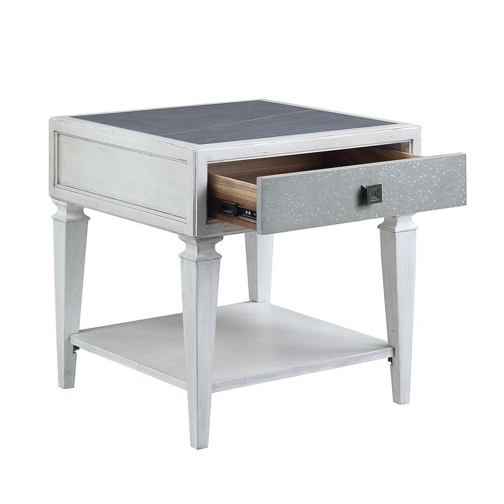 ACME Katia - End Table - Rustic Gray & Weathered White Finish | Meri Furniture