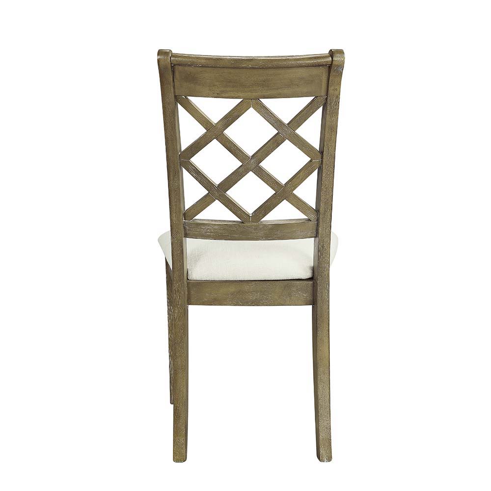 ACME Karsen - Side Chair (Set of 2) - Beige Linen & Rustic Oak Finish | Meri Furniture