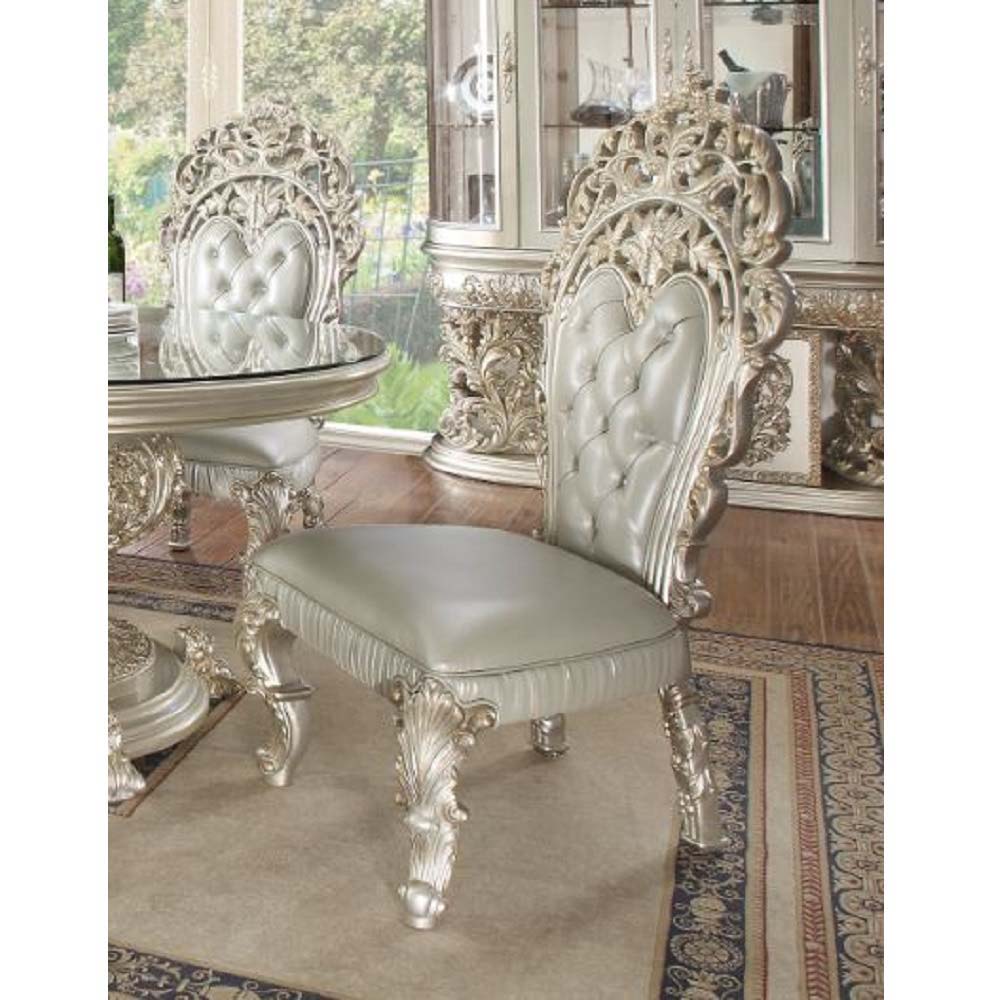 ACME Sandoval - Side Chair (Set of 2) - Beige PU & Champagne Finish | Meri Furniture