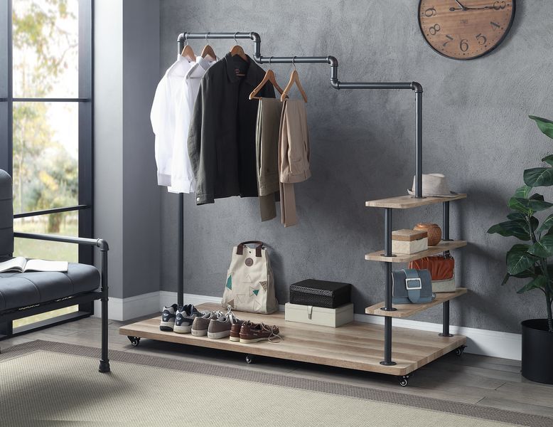 ACME Brantley - Hanger Rack - Oak & Sandy Gray Finish - 63" | Meri Furniture