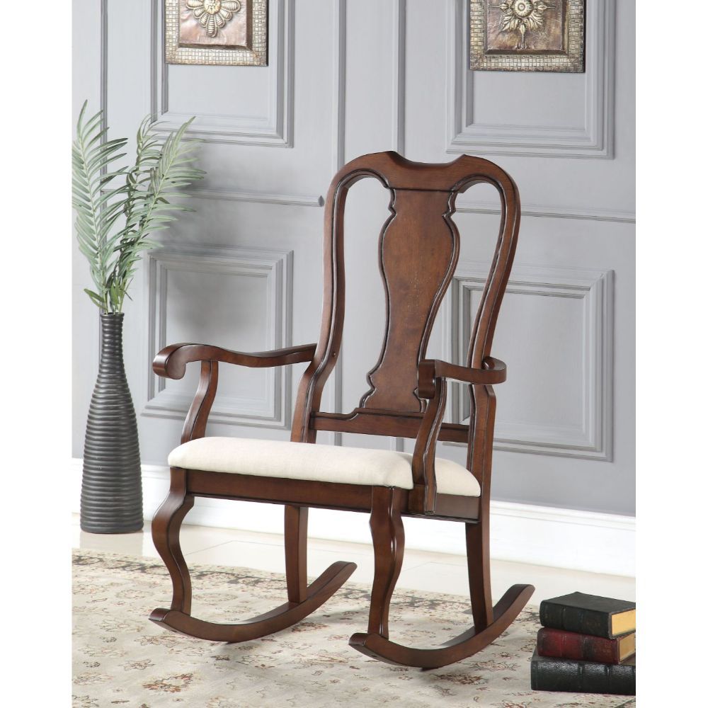 ACME Sheim - Rocking Chair - Beige Fabric & Cherry | Meri Furniture