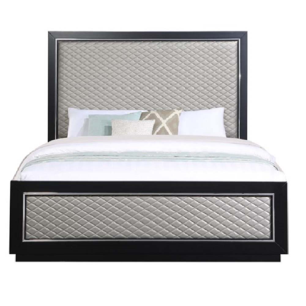 ACME Nicola - Queen Bed - Silver PU & Black Finish | Meri Furniture