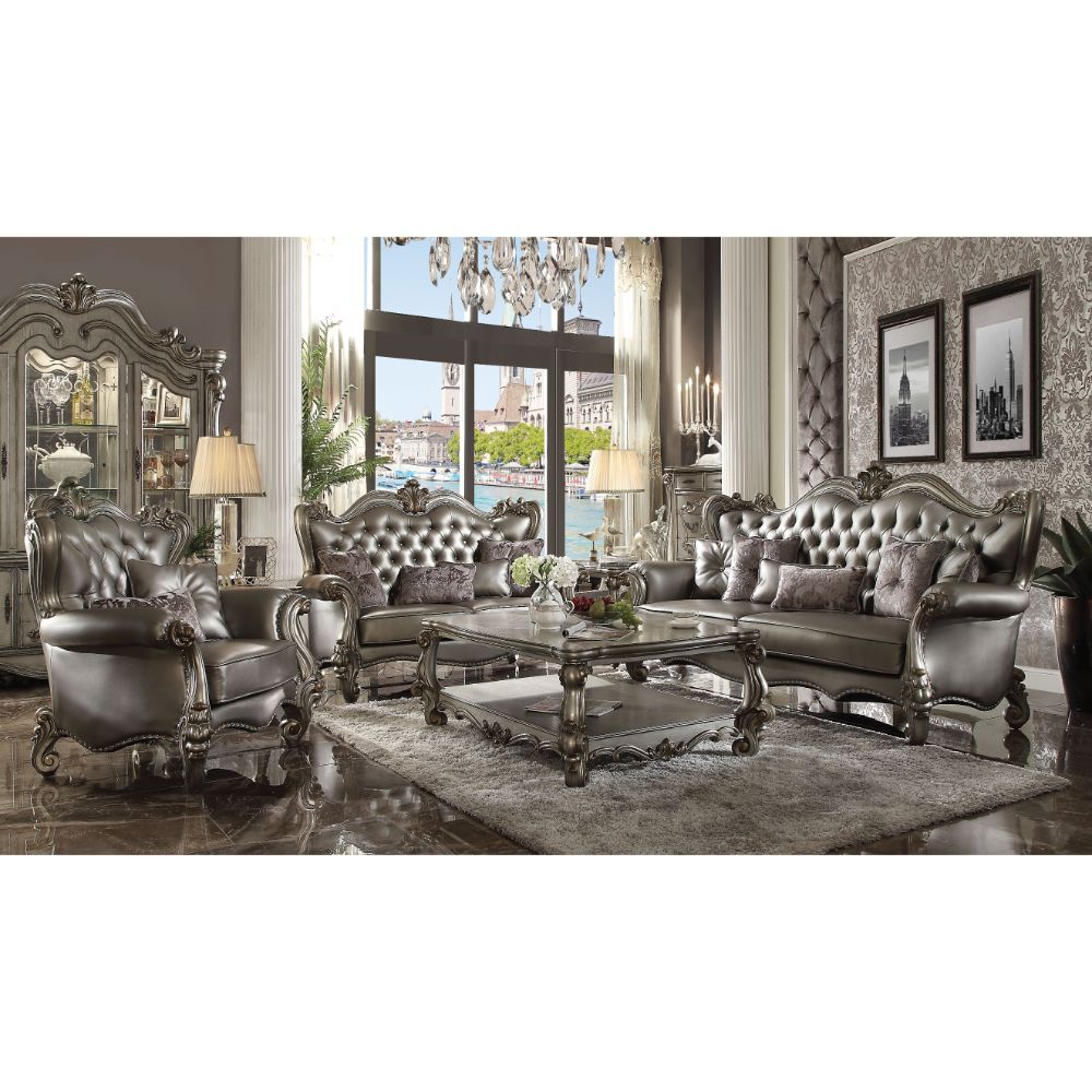 ACME Versailles - Loveseat - Silver PU & Antique Platinum | Meri Furniture