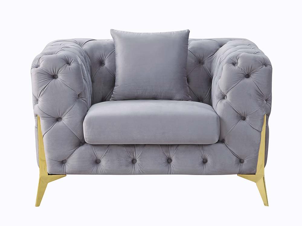 ACME Jelanea - Chair - Gray Velvet & Gold Finish | Meri Furniture