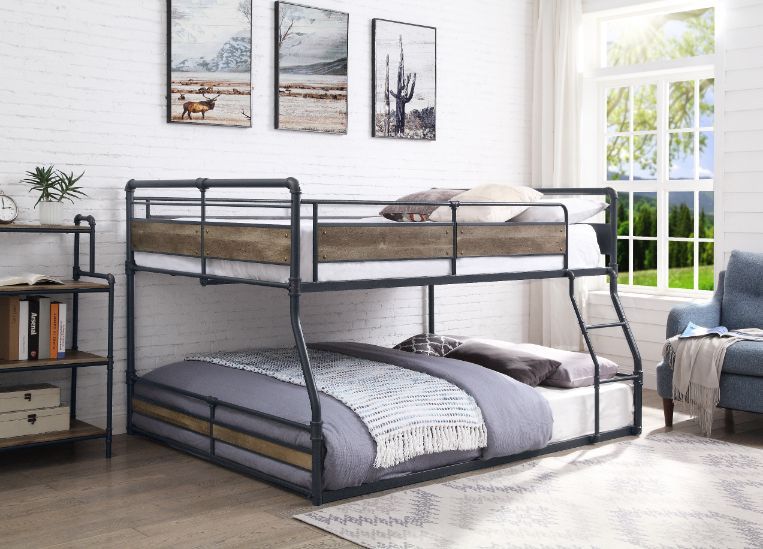 ACME Cordelia - Bunk Bed - Antique Oak, Sandy Black & Dark Bronze Hand-Brushed Finish | Meri Furniture