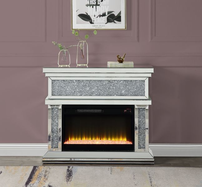 ACME Noralie - Fireplace - Mirrored - Wood - 36" | Meri Furniture