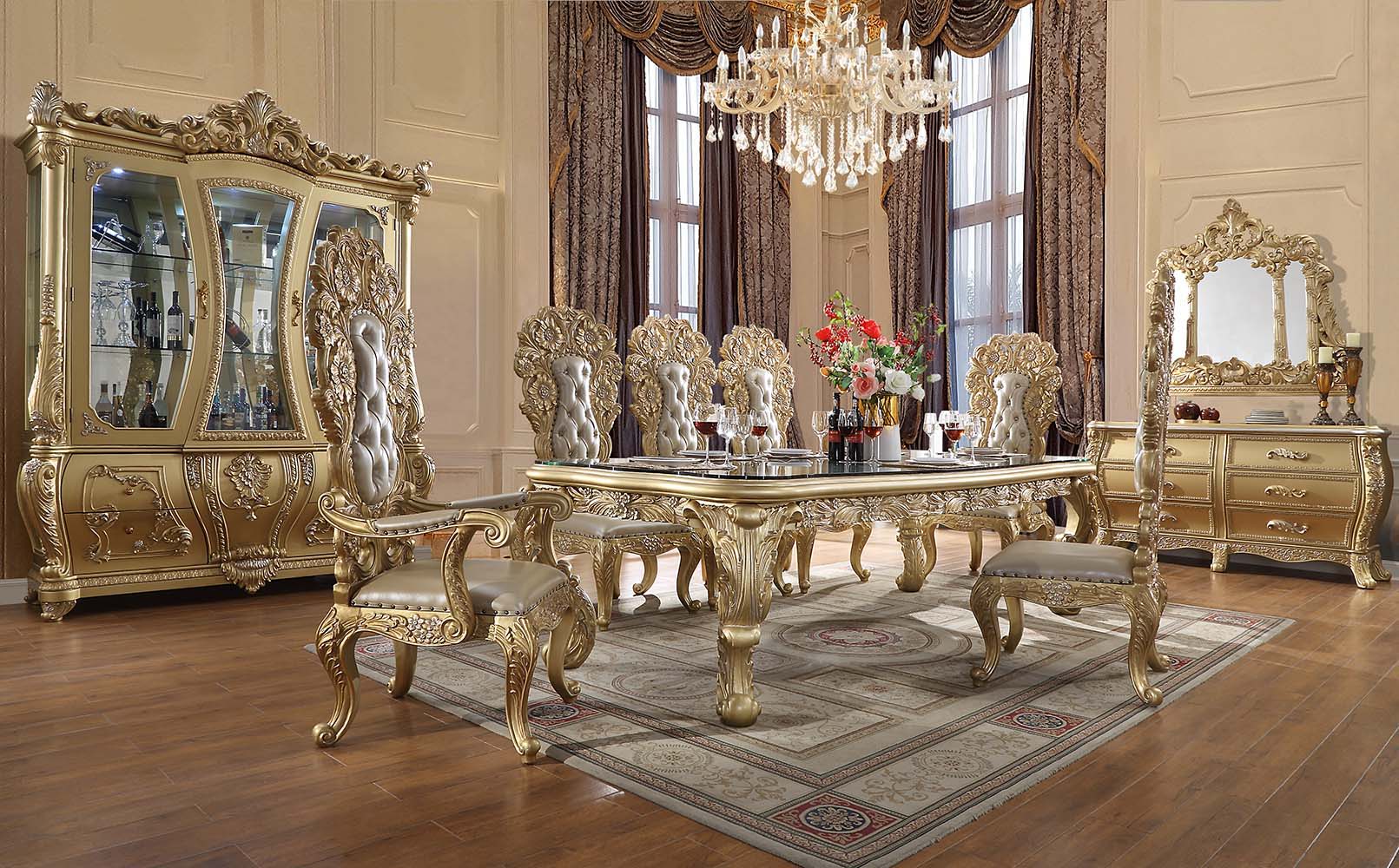 ACME Cabriole - Dining Table - Gold Finish - 31" | Meri Furniture