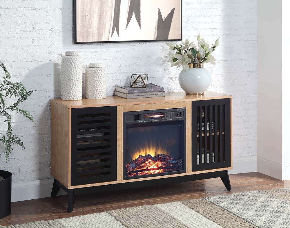 ACME Gamaliel - Fireplace - Oak & Espresso Finish | Meri Furniture