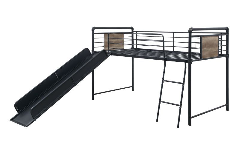 ACME Cordelia - Twin Loft Bed - Antique Oak, Sandy Black & Dark Bronze Hand-Brushed Finish - 49" | Meri Furniture
