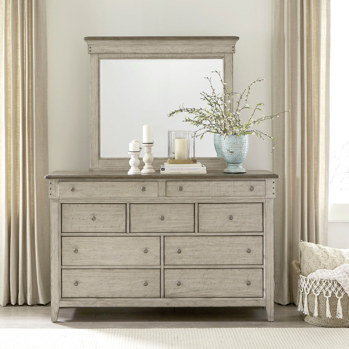 Liberty Furniture Ivy Hollow - Dresser & Mirror - White | Meri Furniture