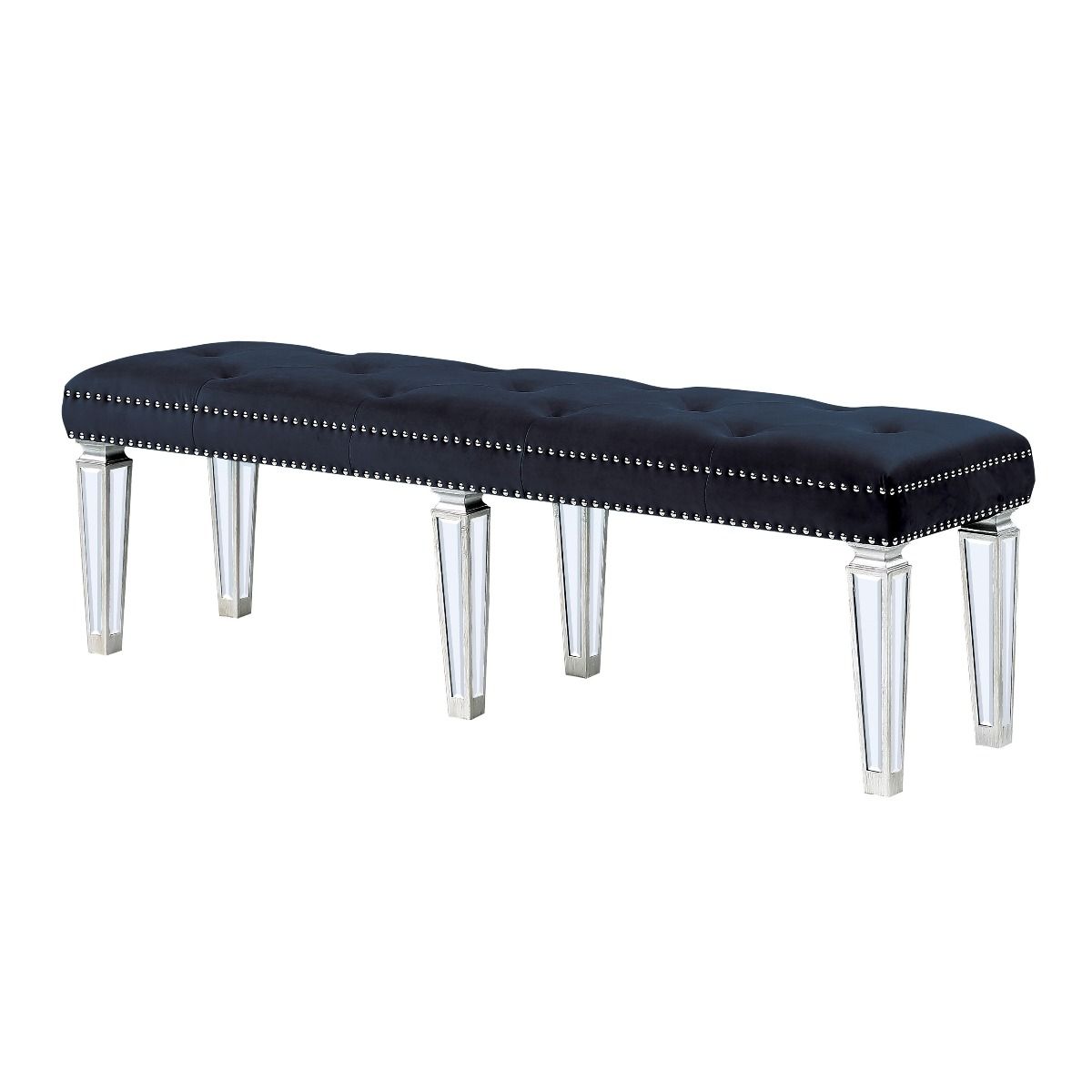ACME Acme - Bench - Black Velvet & Mirrored | Meri Furniture