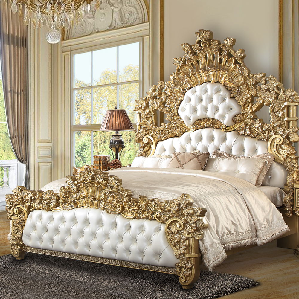 ACME Bernadette - Eastern King Bed - White PU & Gold Finish | Meri Furniture
